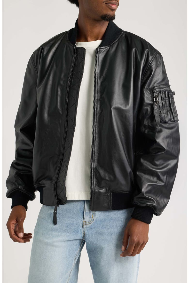 MA-1 Heritage Leather Bomber Jacket, Main, color, BLACK