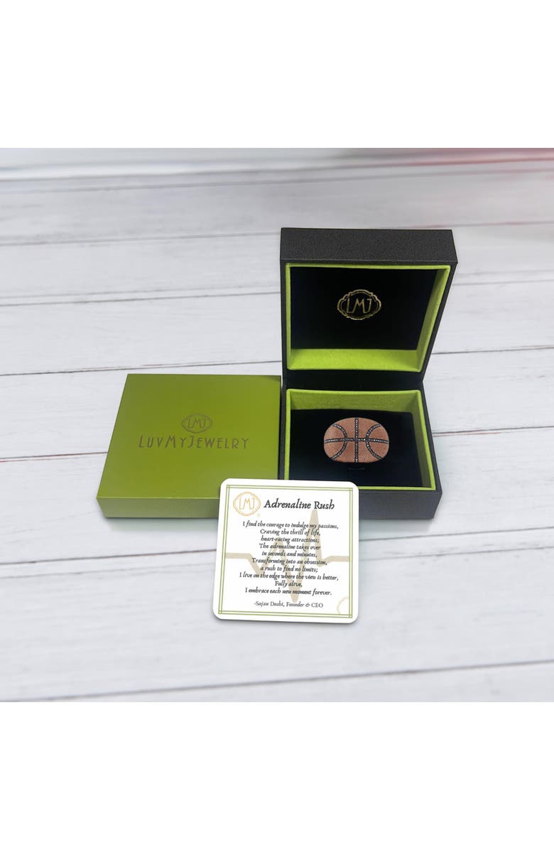 LuvMyJewelry Slam Dunk Basketball Sterling Silver & Black Diamond Men Ring, Alternate, color, Brown