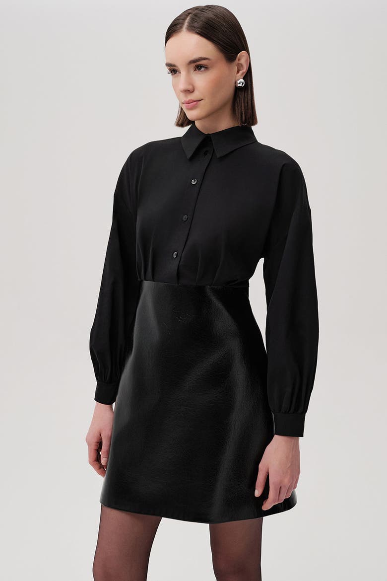 Fiori Mini Shirt Dress, Main, color, BLACK
