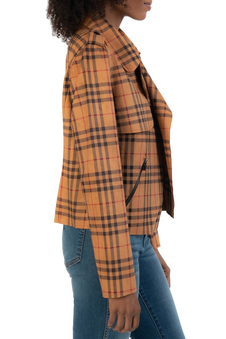 Jacee Plaid Draped Moto Jacket, Alternate, color, WHISKEY