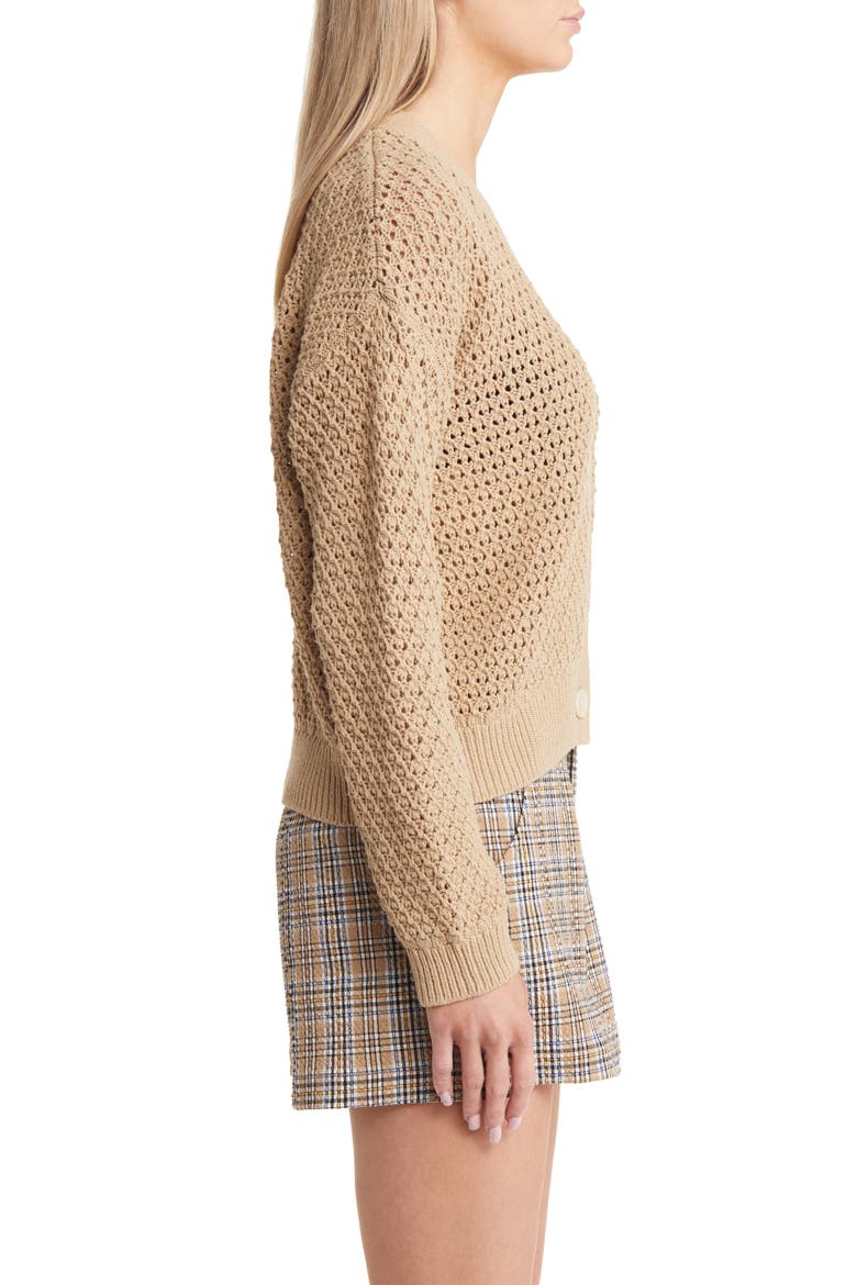 Open Stitch Cotton Crop Cardigan, Alternate, color, HEATHER BROWN SUGAR