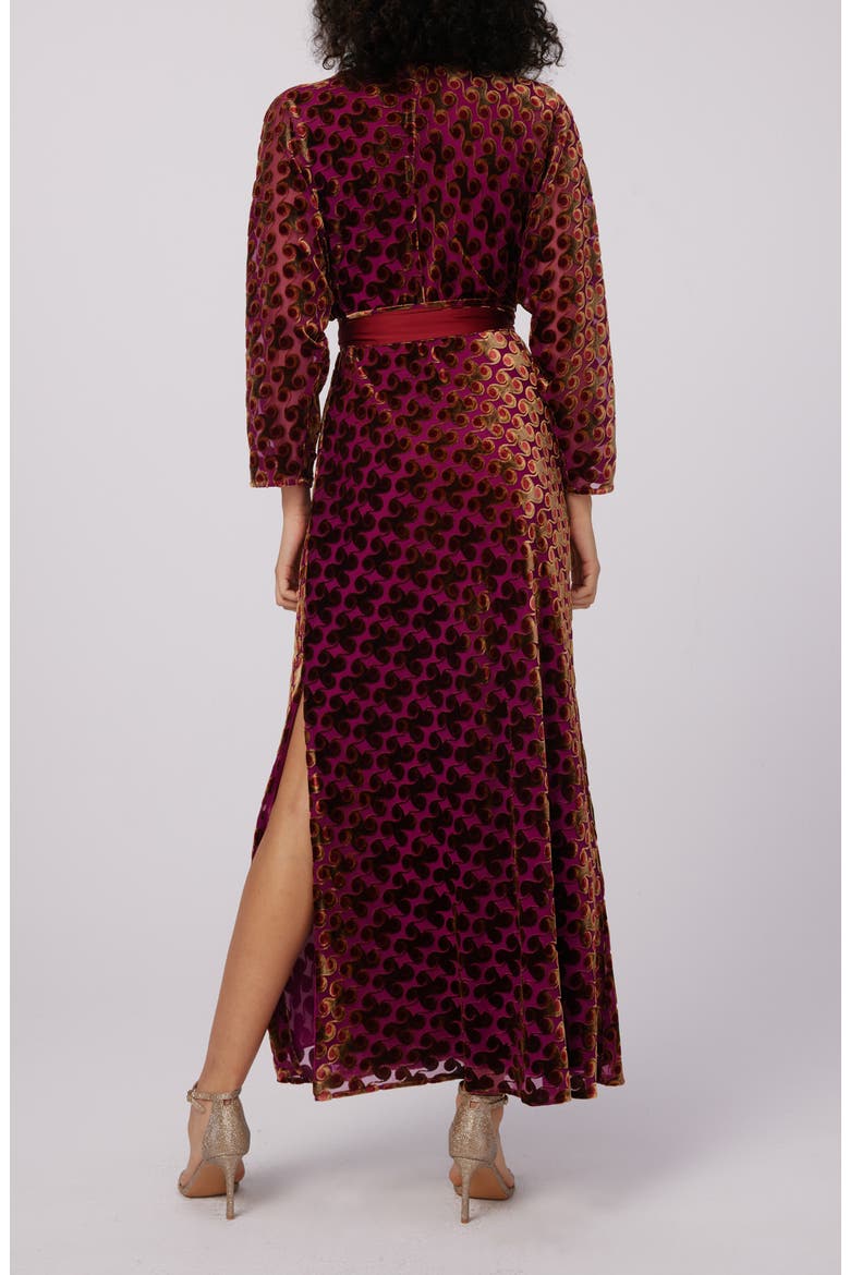 Babette Velvet Burnout Long Sleeve Maxi Wrap Dress, Alternate, color, CURTAIN CALL B/O VELVET PLUM