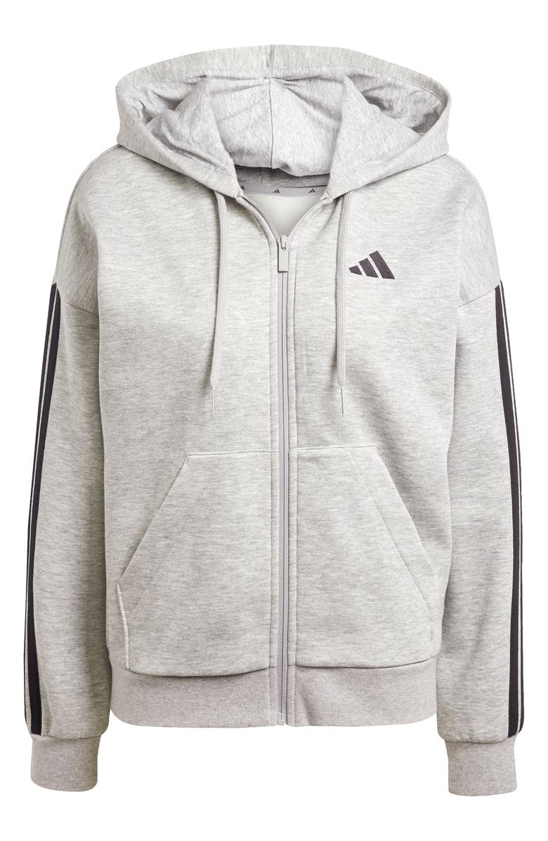 adidas Essentials 3-Stripes Full Zip Fleece Hoodie, Alternate, color, Medium Grey Heather/ Black
