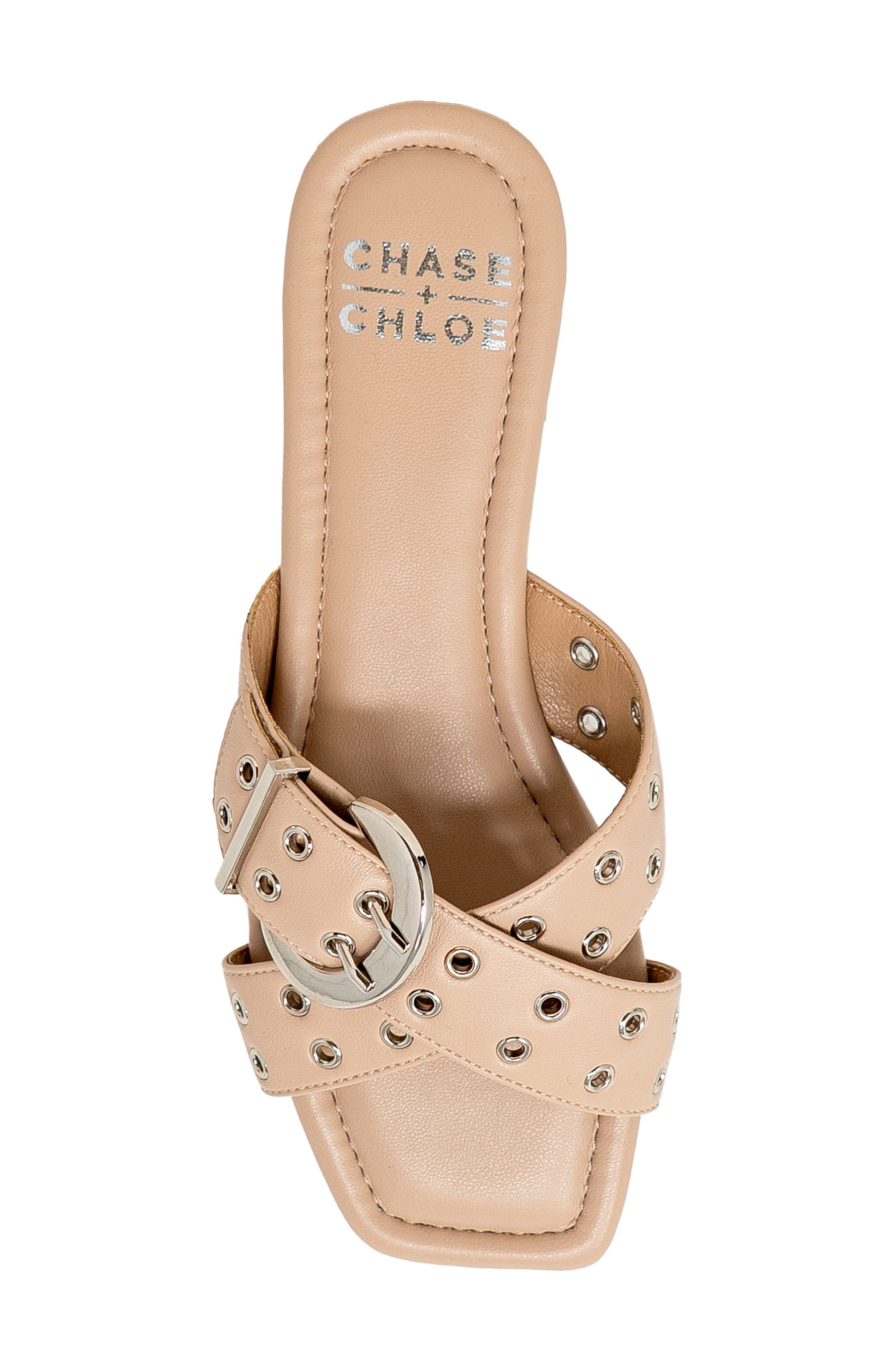 Grommet Cross Strap Slide Sandal, Alternate, color, BEIGE PU