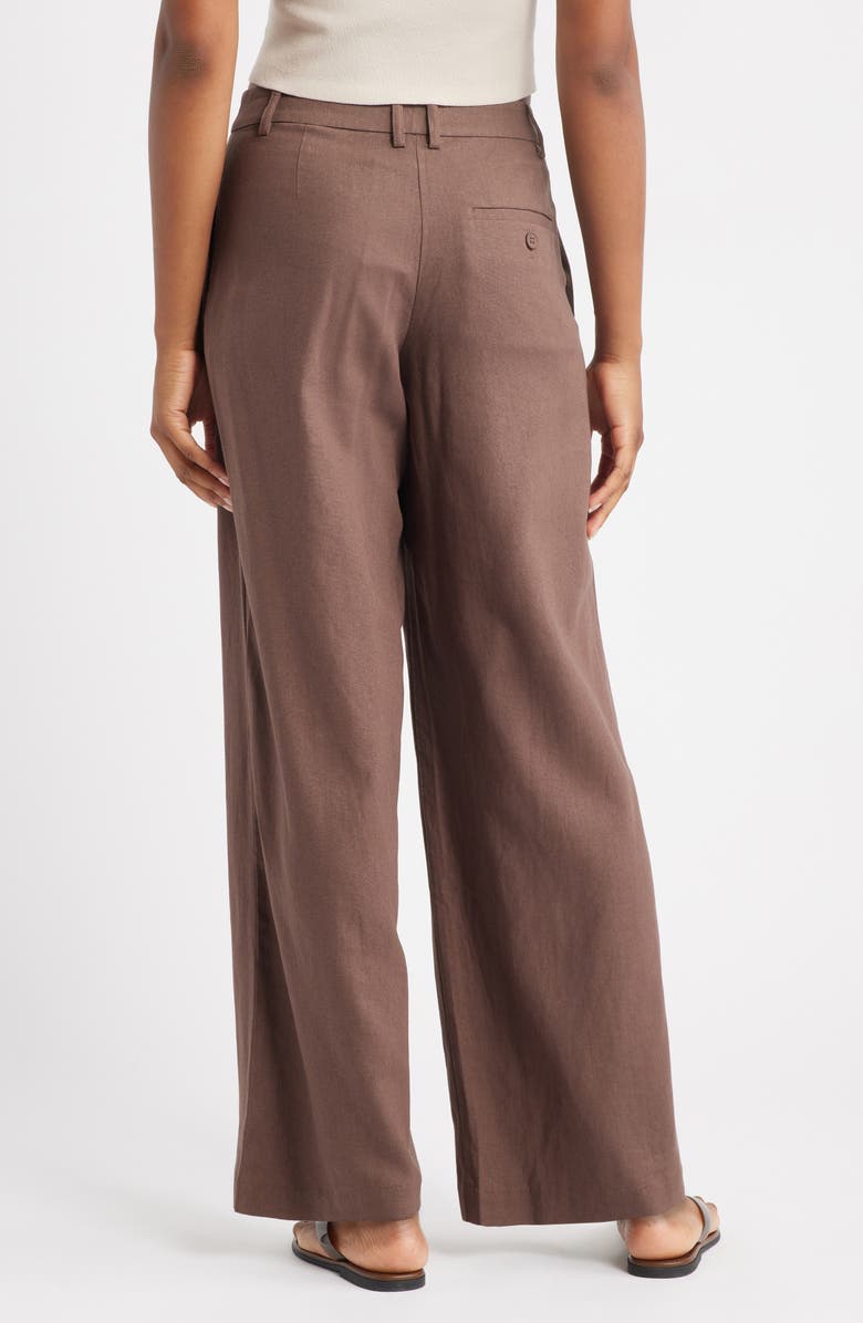 Topshop Low Slung Linen Blend Wide Leg Pants, Alternate, color, Brown Multi