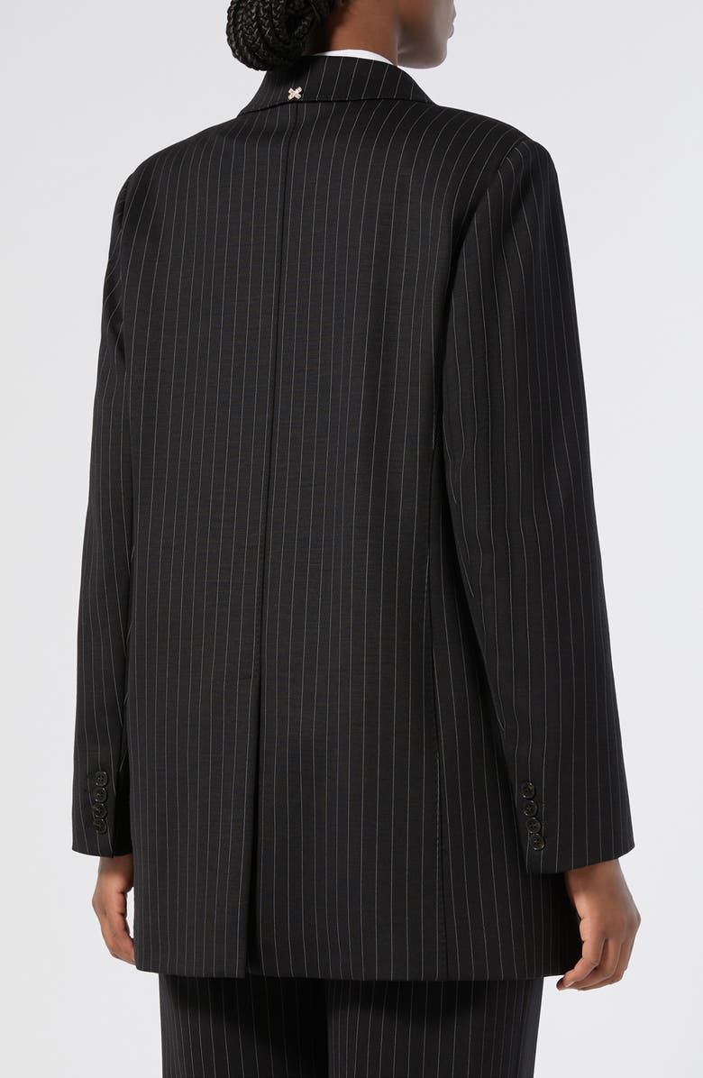 Marina Rinaldi Barbra Pinstripe Stretch Jersey Jacket, Alternate, color, Black