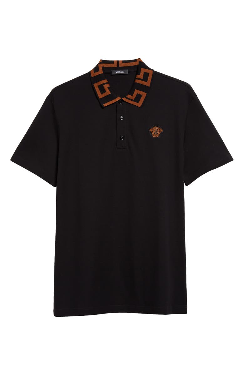 Versace Greca Medusa Patch Cotton Piqué Polo, Alternate, color, 