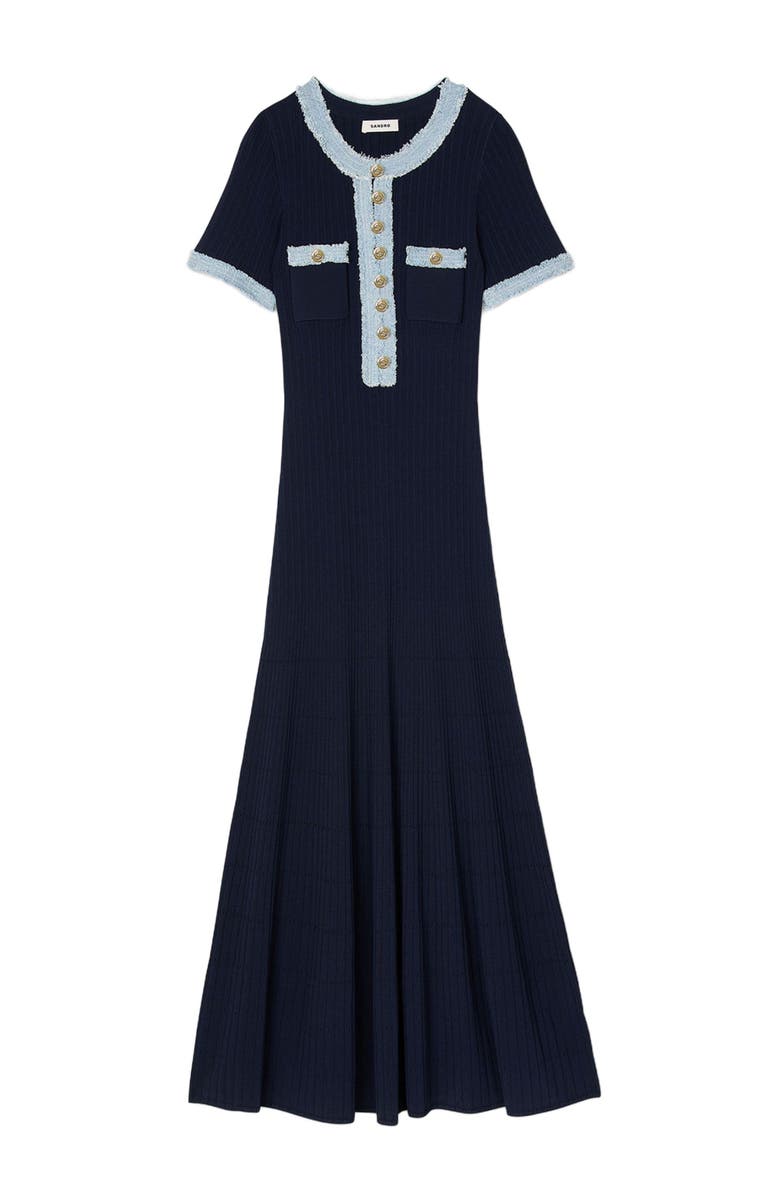 SANDRO Knit and denim midi dress, Alternate, color, 