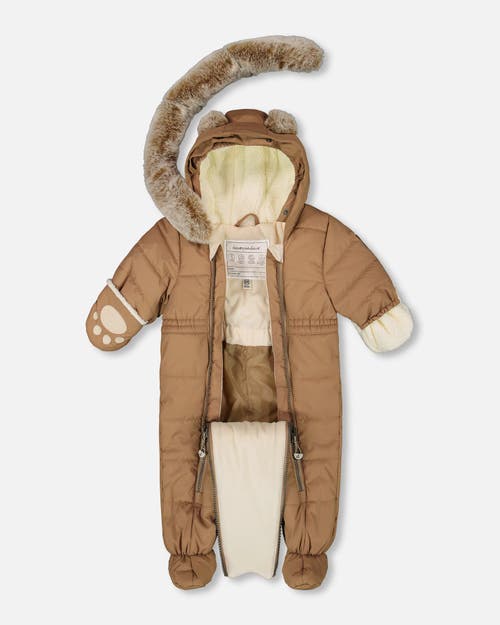 Deux Par Deux Gender Inclusive One-piece Layette Snowsuit Designed For Car Seat In Brown