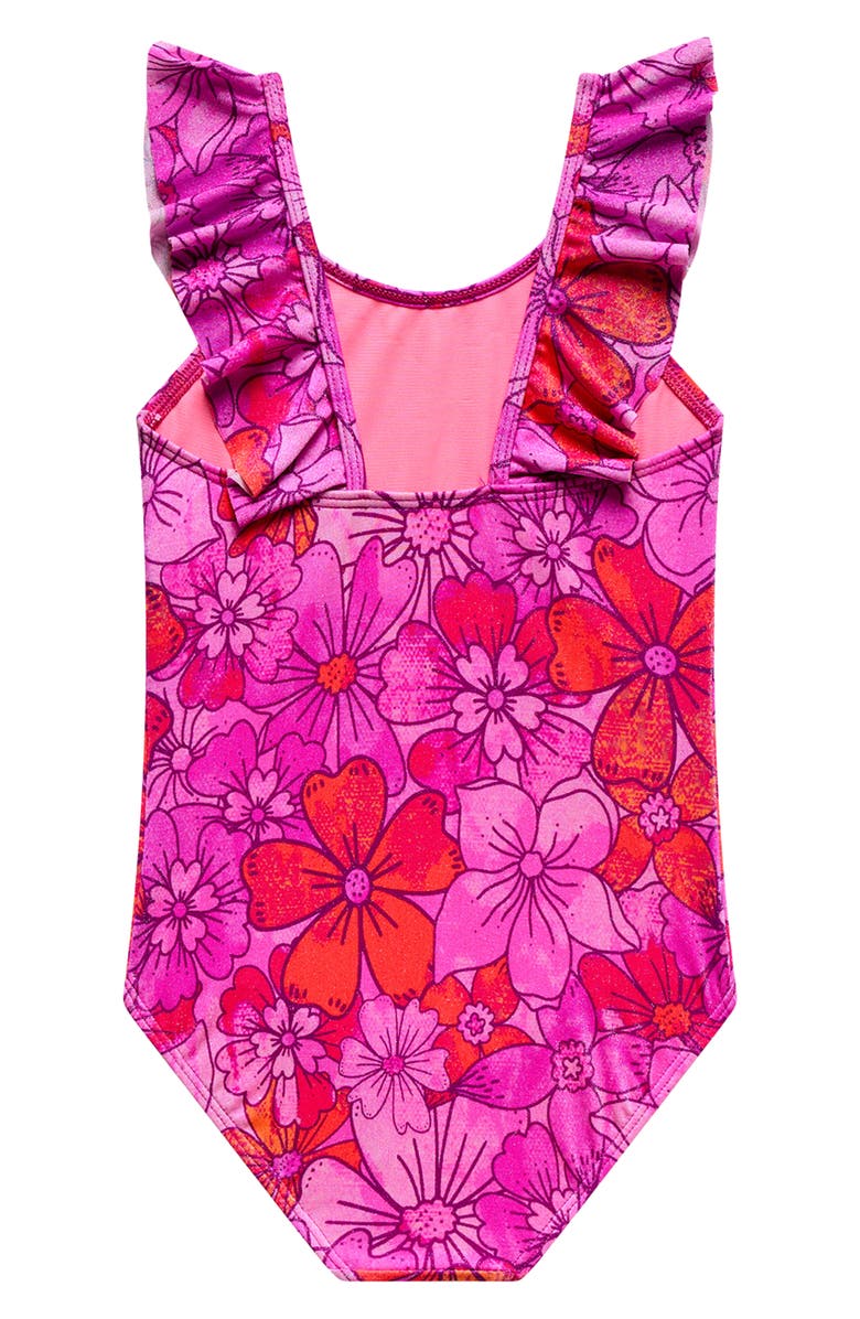 Beach Lingo Kids' Floral Ruffle One-Piece Swimsuit, Alternate, color, Pink