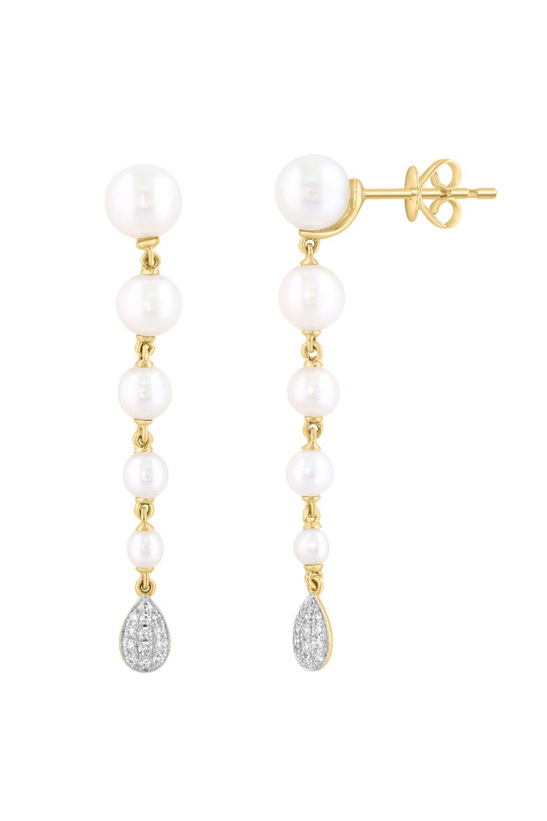 14K Yellow Gold Graduated Fresh Water Pearl Diamond Drop Earrings, Alternate, color, 14K Gold