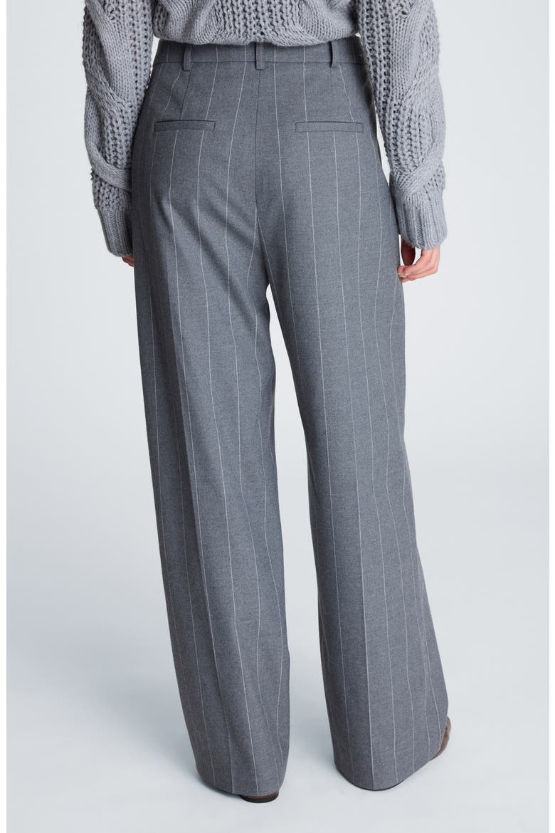 High Waist Pinstripe Wide Leg Pants, Alternate, color, MD HEATHER GREY/ WHITE