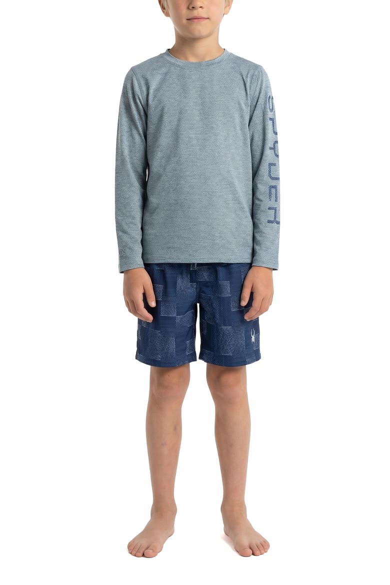 Kids' Dot Matrix Rashguard & Swim Trunks, Alternate, color, ABYSS