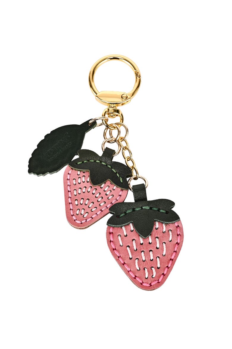 Strawberry Genuine Leather Keychain Charm, Main, color, Blush