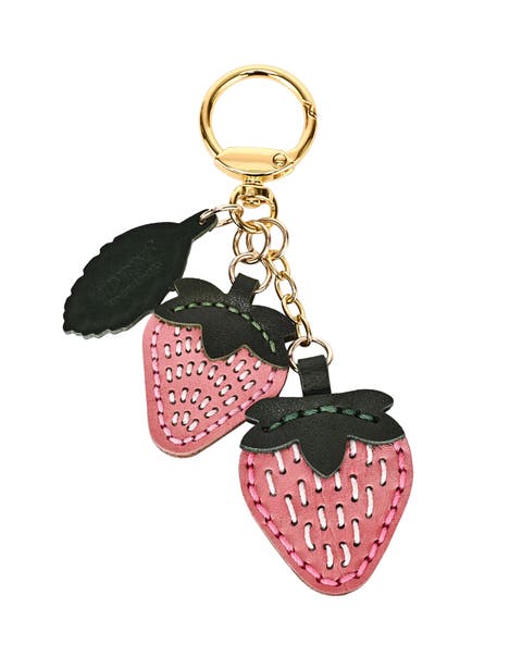 Strawberry Genuine Leather Keychain Charm