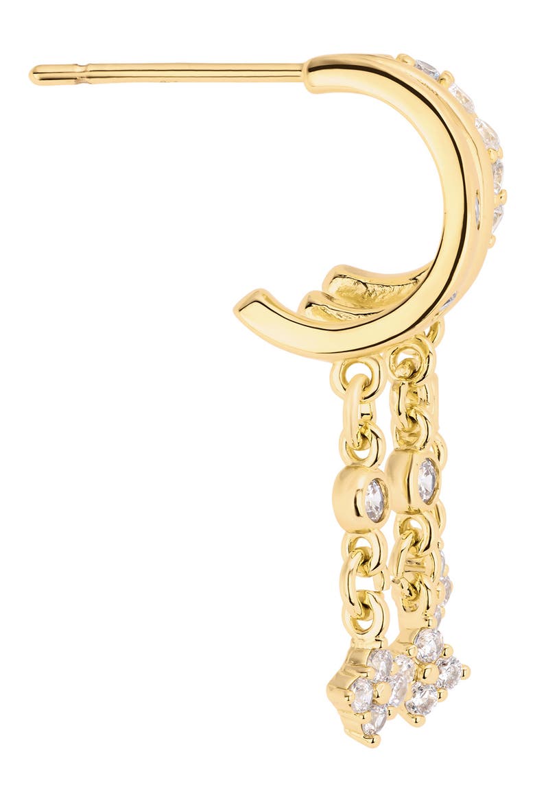 Modern Muse CZ Clover Charm Hoop Earrings, Alternate, color, GOLD