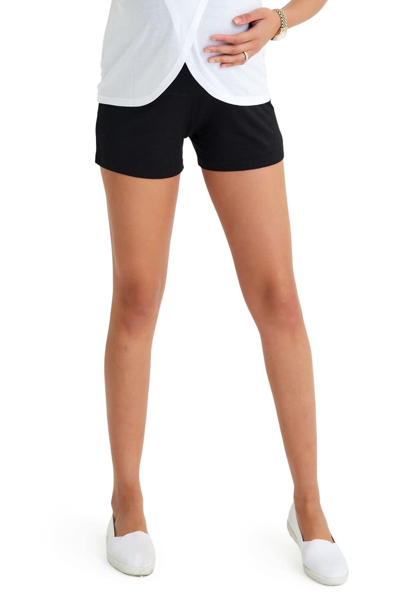 Super Soft Foldover Waistband Maternity Shorts, Main, color, BLACK