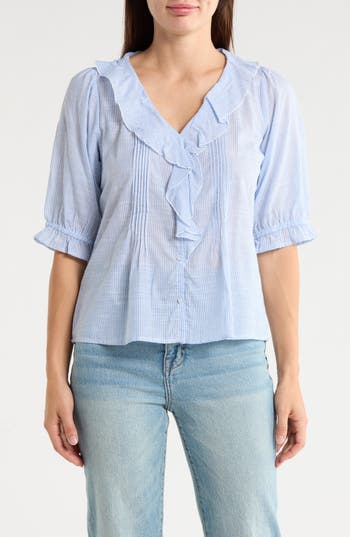 Trove New York Ruffled Button-Up Shirt in Like Denim at Nordstrom Rack, Size X-Small