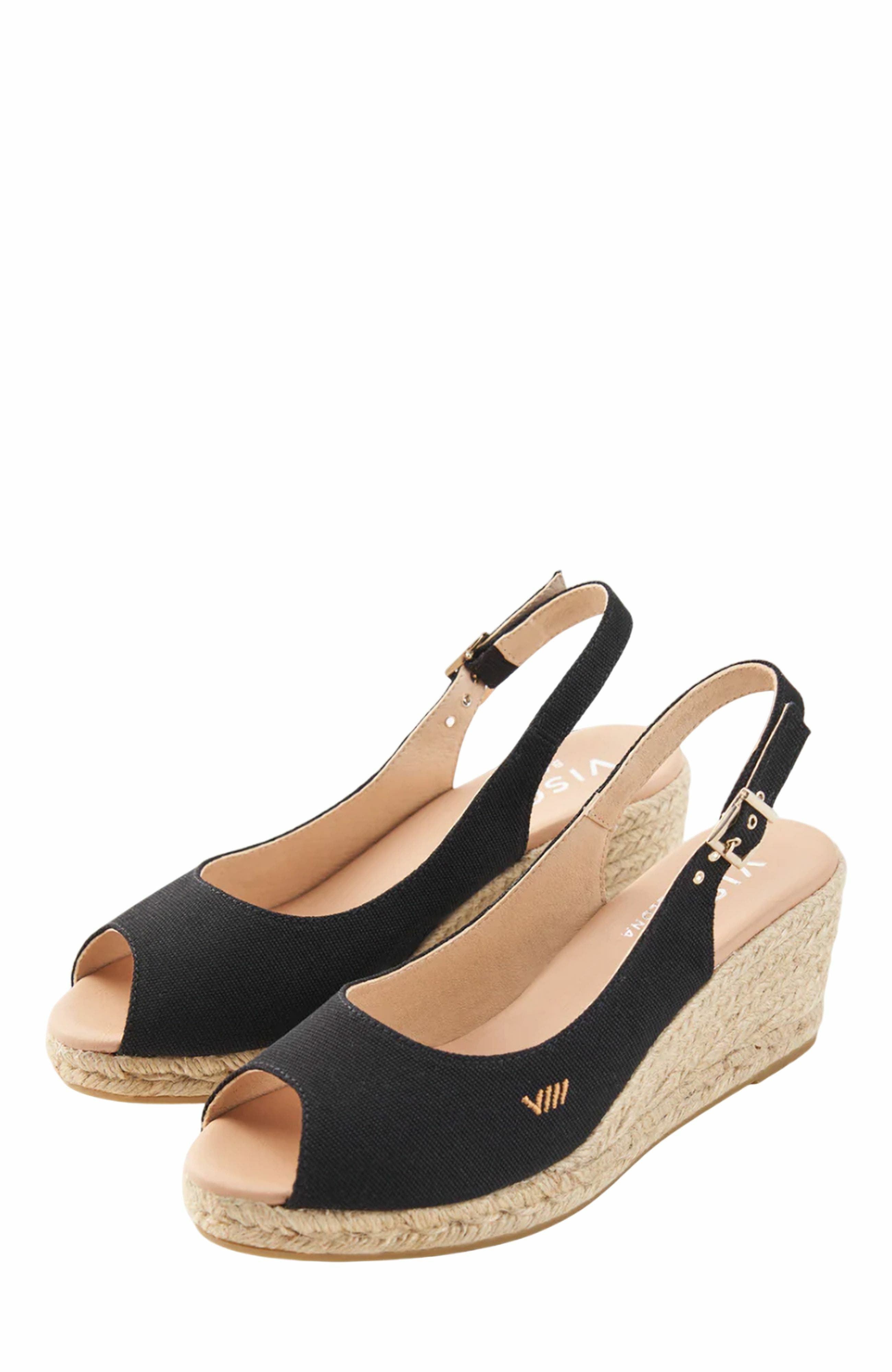 VISCATA Gavina Canvas Espadrille Sandal Wedges, Alternate, color, Black