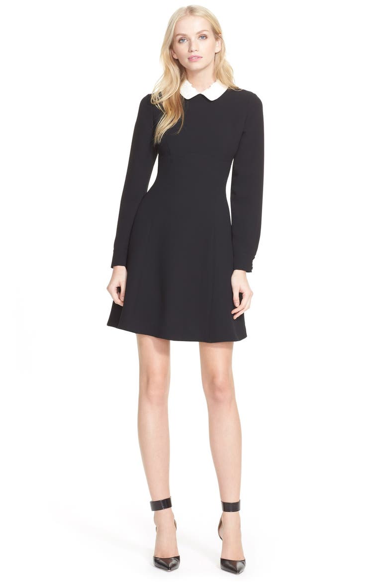 kate spade new york long sleeve sequin collar dress, Main, color, BLACK