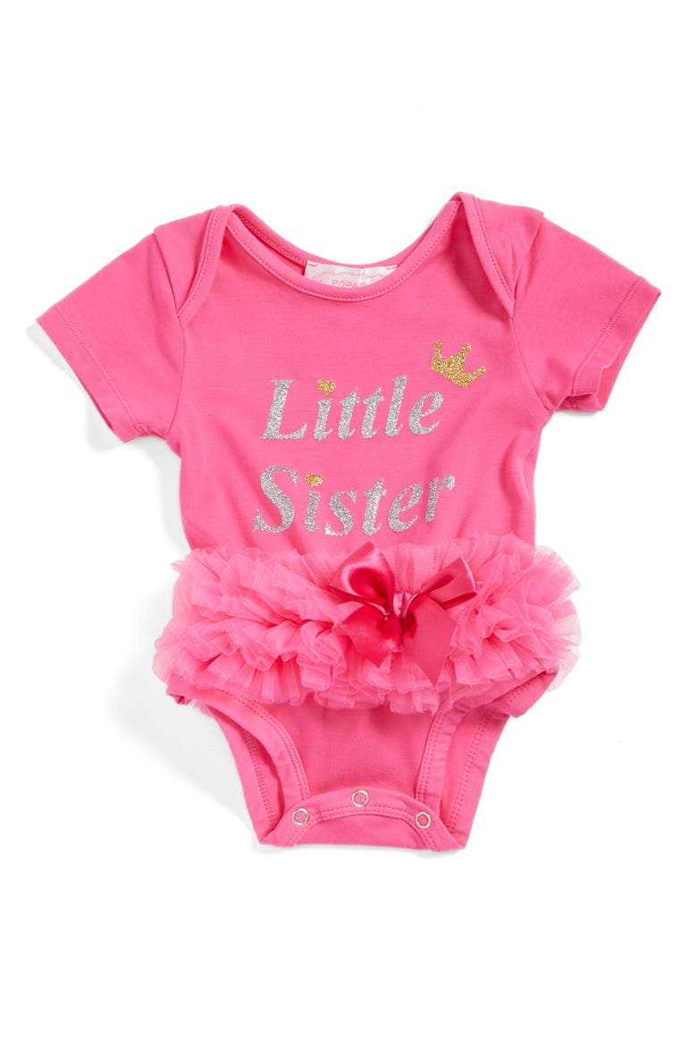 Little Sister Skirted Bodysuit, Main, color, HOT PINK