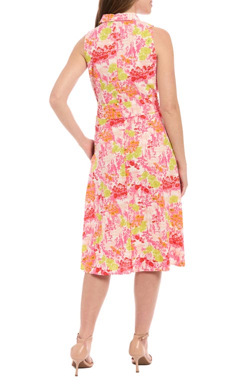 London Times Floral Sleeveless Linen Blend Midi Shirtdress In Pink Multi