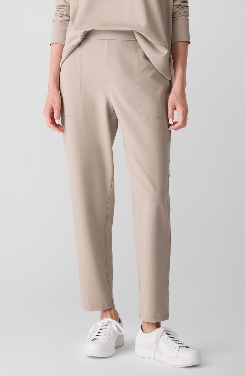Eileen Fisher High Waist Stretch Organic Cotton Ankle Tapered Pants, Main, color, Wheat