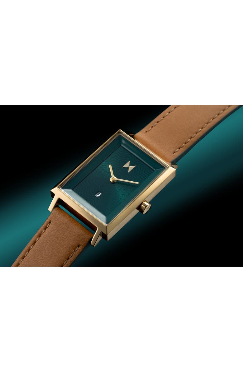 MVMT Signature Square Alpine Treasure Leather Strap Watch, 24mm, Alternate, color, 