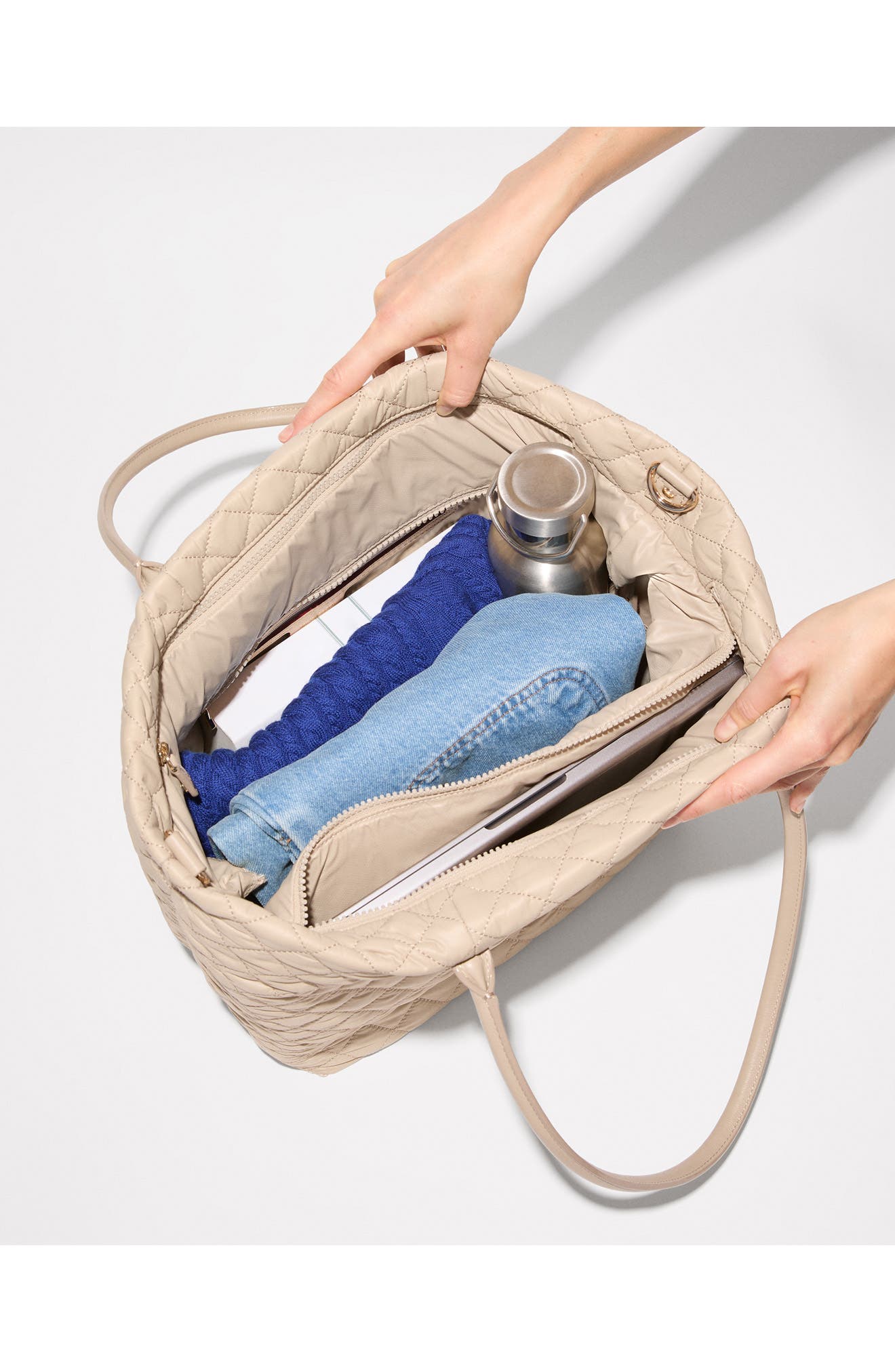 Medium Daily Quilted Nylon Tote, Alternate, color, SAND