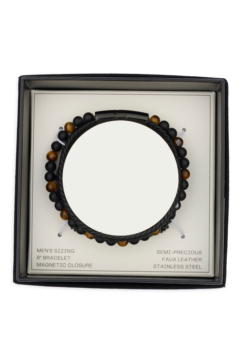 Men's Beaded Multirow Bracelet, Alternate, color, BROWN- BLACK- STAINLESS