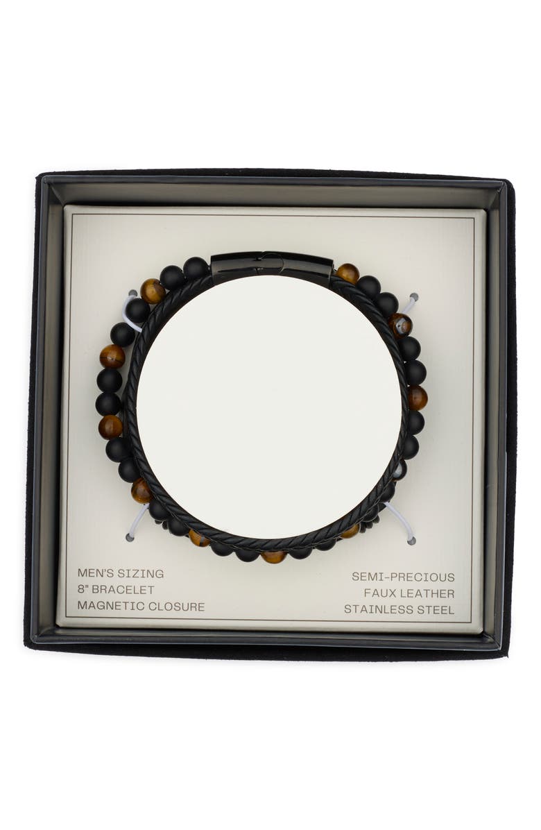 NORDSTROM RACK Men's Beaded Multirow Bracelet, Alternate, color, Brown- Black- Stainless