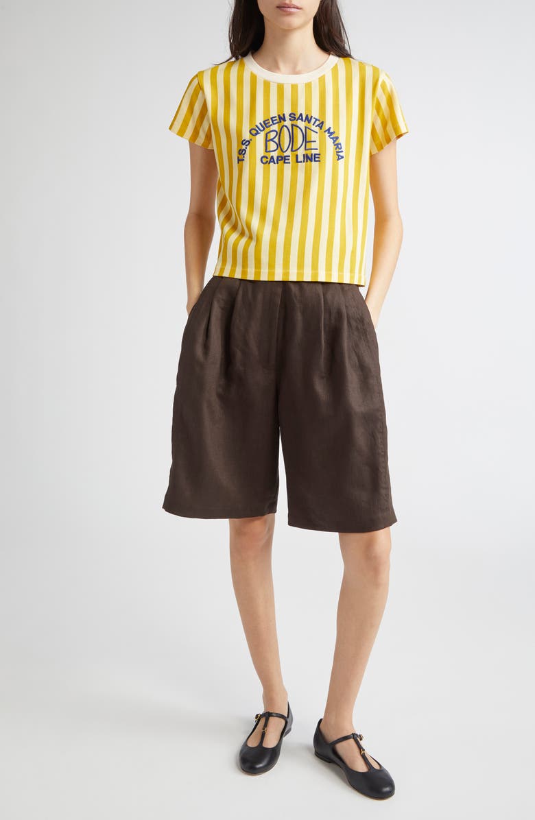 Bode Smith Linen Bermuda Shorts, Alternate, color, Brown/ Black