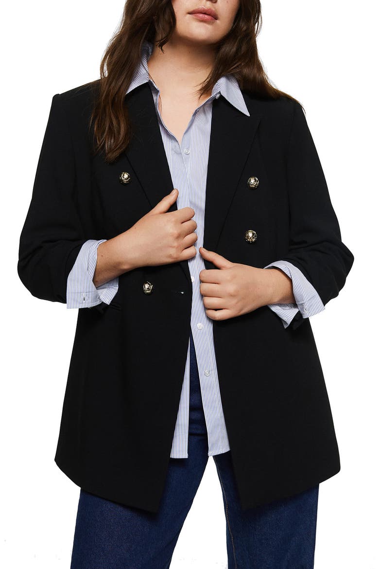 Double Breasted Blazer, Alternate, color, BLACK