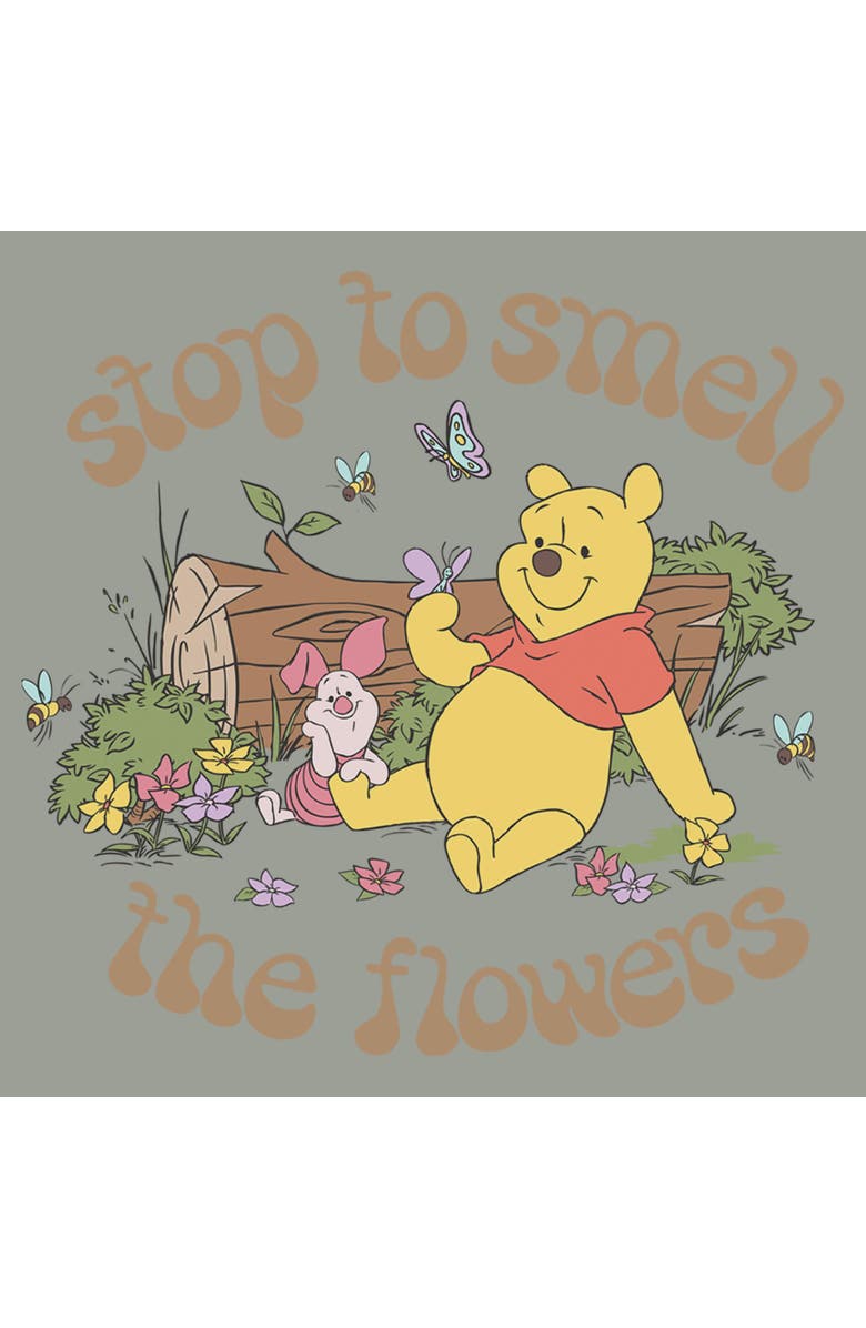 Winnie the Pooh Women's Winnie the Pooh Stop to Smell the Flowers  Graphic T-Shirt, Alternate, color, Sage Green