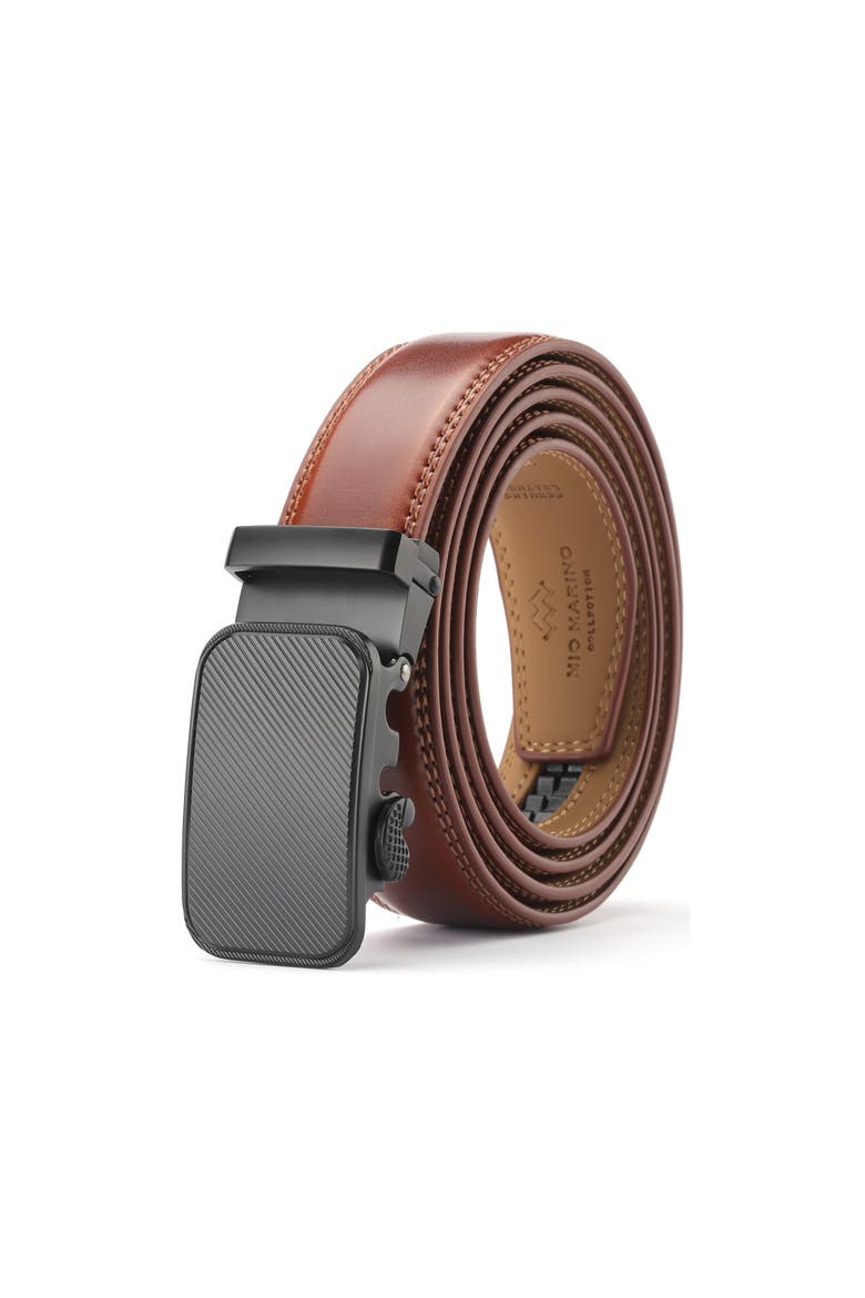 Classic Adjustable Ratchet Leather Dress Belt, Main, color, Diagonal Stripe-Burnt Umber