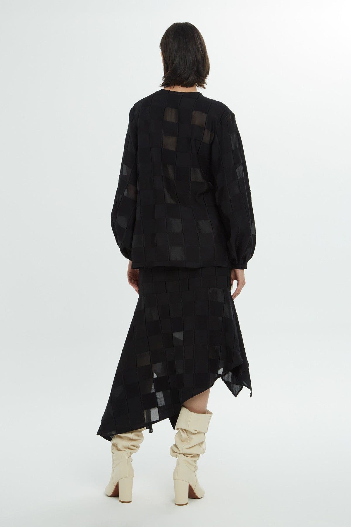 V-Neck Long Sleeve Blouse with Cuff Accessory - image 2