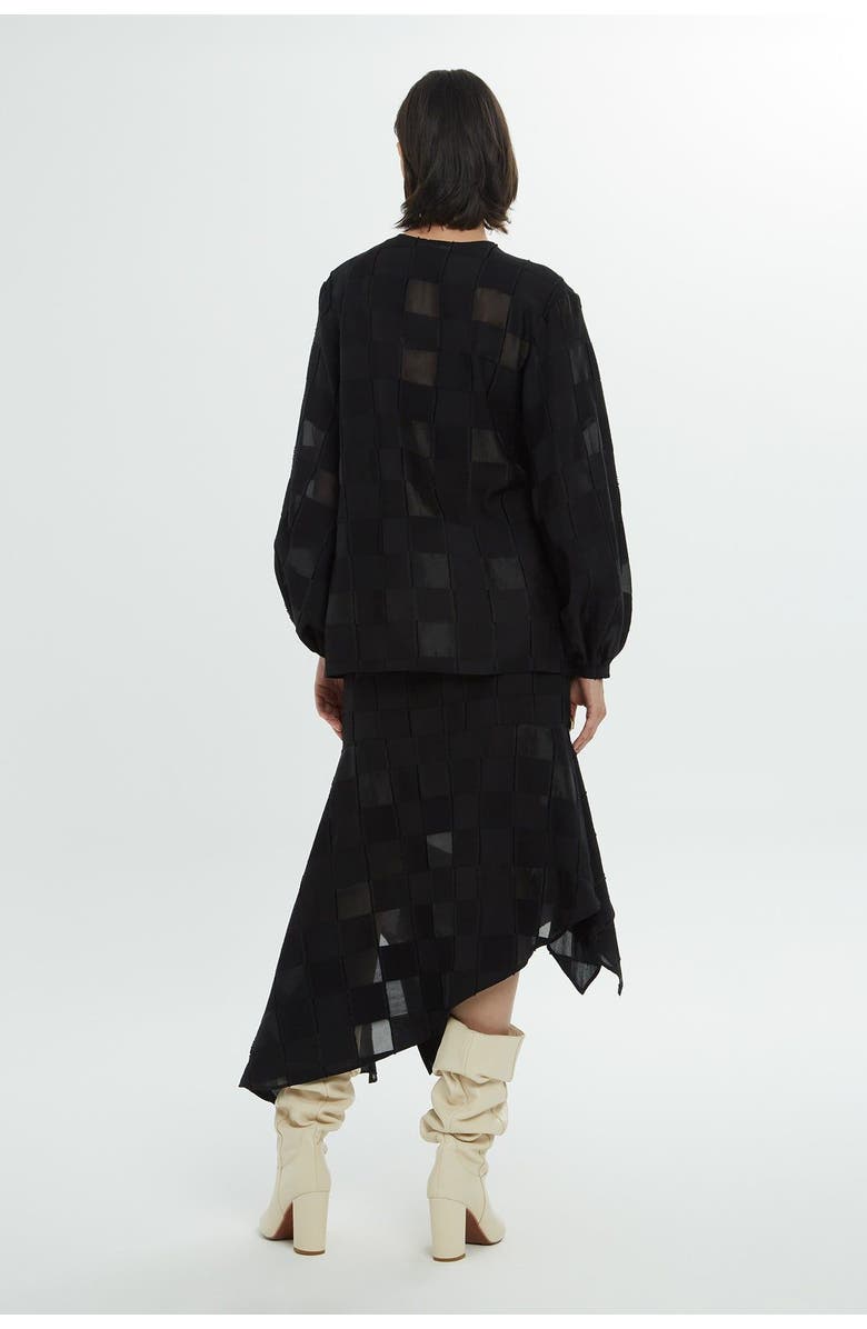 Gizia Black Long Sleeve Blouse with Cuff and Accessory Details, Alternate, color, Black