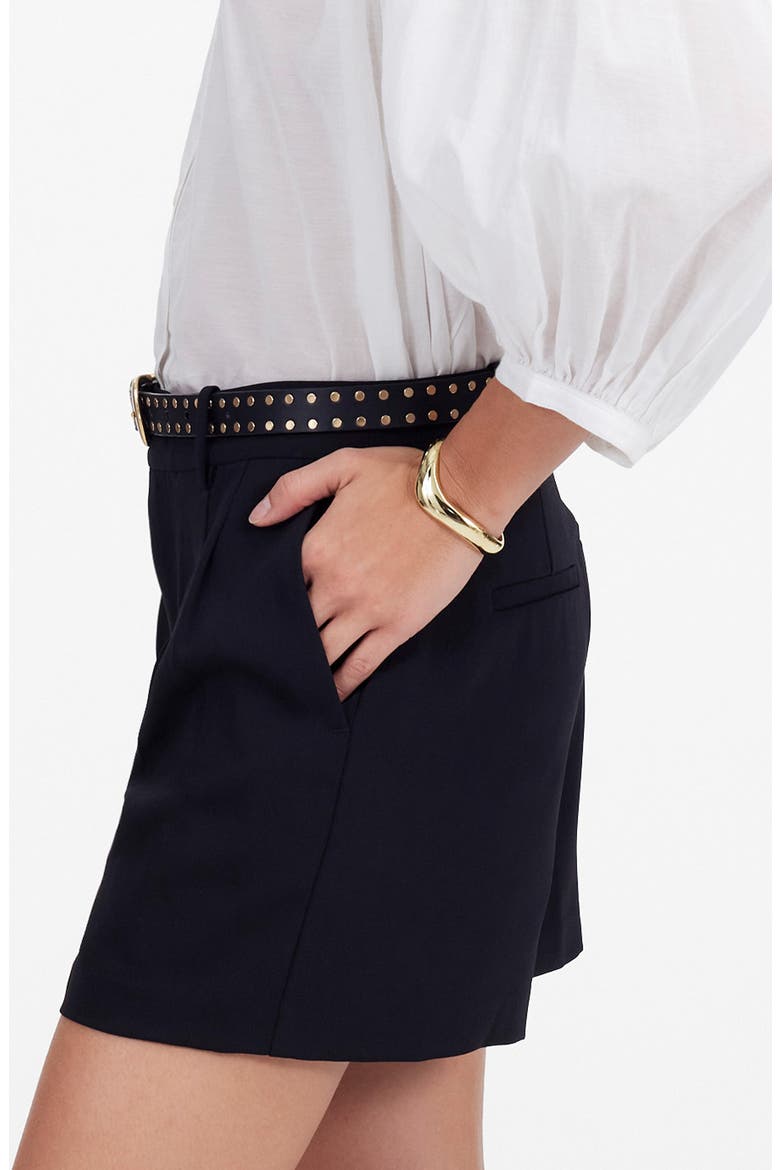 Easy Pleated Crepe Trouser Shorts, Alternate, color, JET BLACK