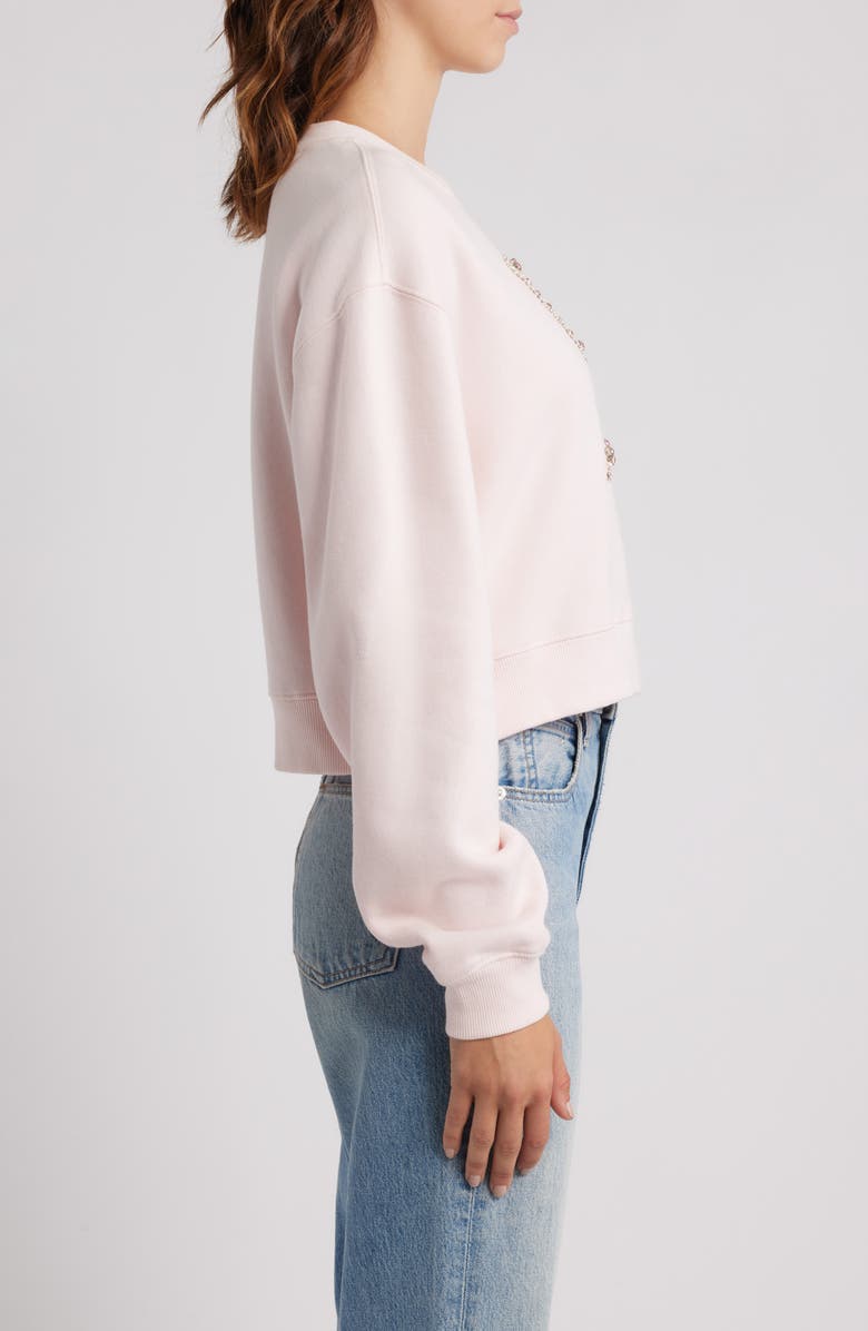 LoveShackFancy Rylan Faux Pearl Embellished Bow Sweatshirt, Alternate, color, Wistful Pink