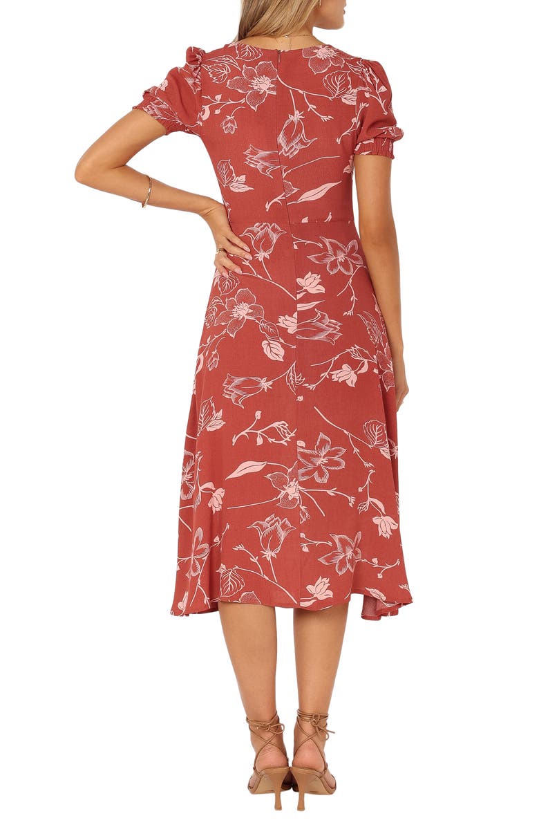 Petal & Pup Franklin Floral Puff Sleeve Midi Dress, Alternate, color, Rust Floral
