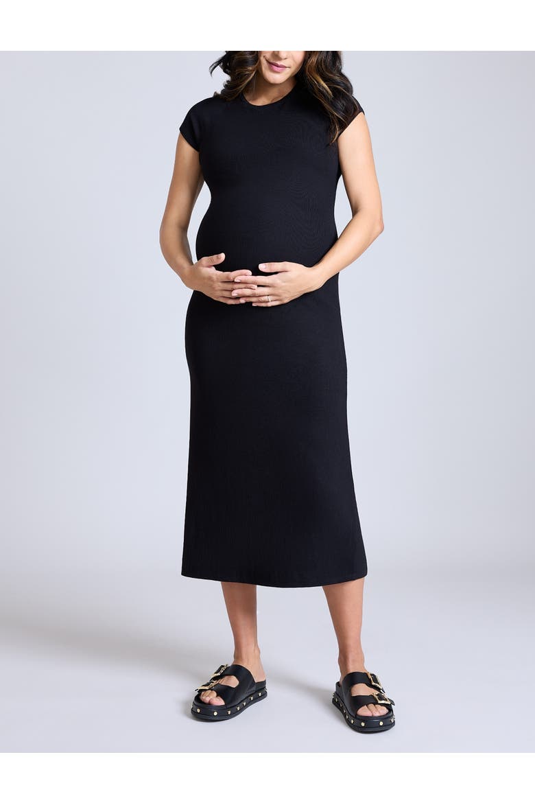 Rib Knit Short Sleeve Raglan Midi Dress, Alternate, color, Black