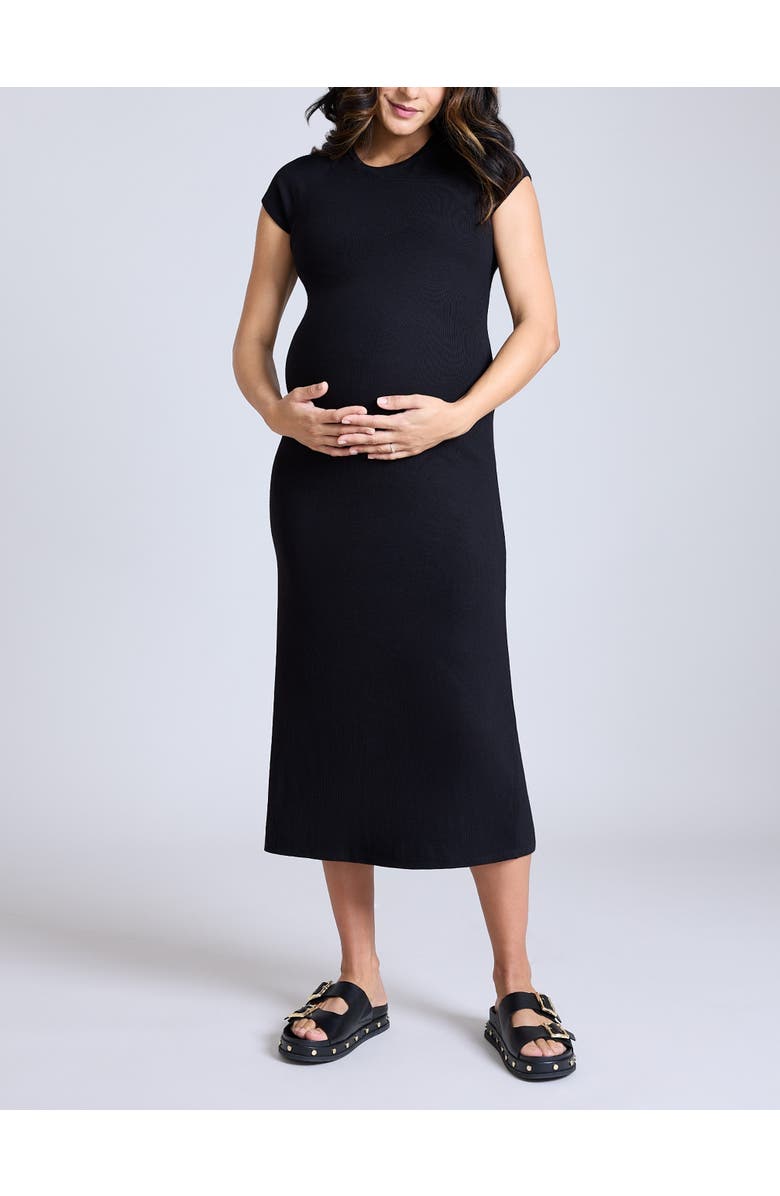 MOTHERHOOD MATERNITY Rib Knit Short Sleeve Raglan Midi Dress, Main, color, Black
