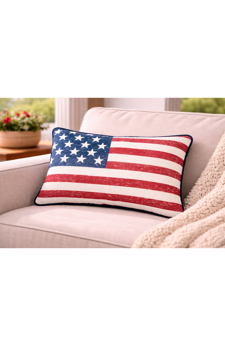 C&F Home Vintage 4th of July American Flag Accent Pillow, 14" x 22", Alternate, color, Red
