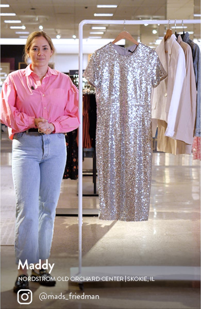 Sequin Short Sleeve Midi Sheath Dress, sales video thumbnail