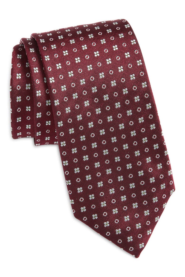Floral Herringbone Silk Blend Tie, Main, color, DARK PINK