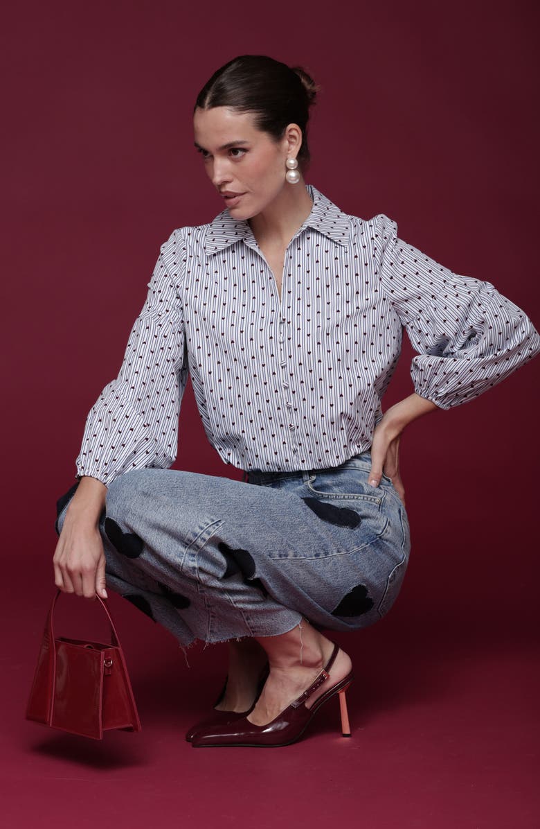 Avec Les Filles Bubble Crop Shirt, Alternate, color, Flocked Hearts