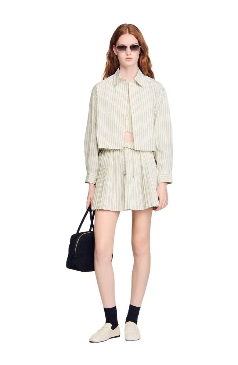 SANDRO Striped rhinestone shirt, Alternate, color, Ecru