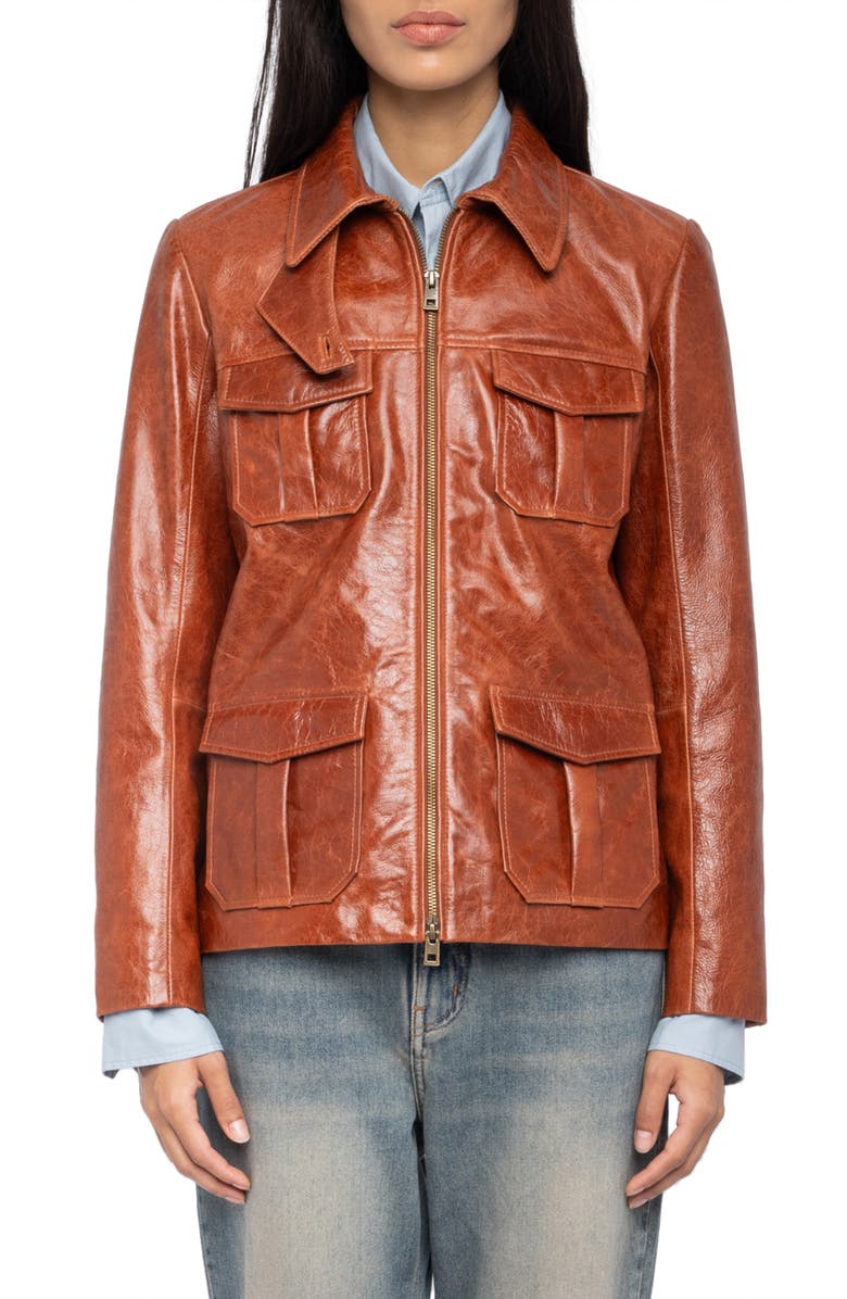 Zadig & Voltaire Lienna Leather Jacket, Main, color, Burn
