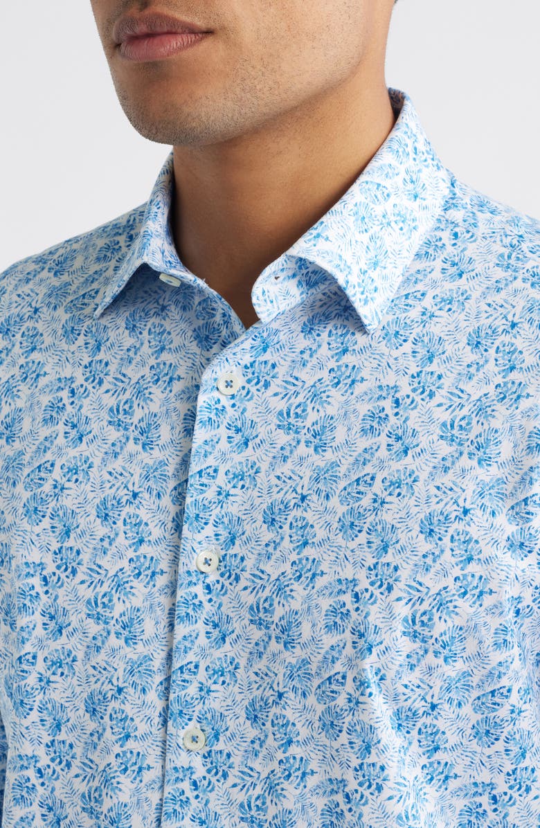 Bugatchi James OoohCotton<sup>®</sup> Leaf Print Button-Up Shirt, Alternate, color, Classic Blue