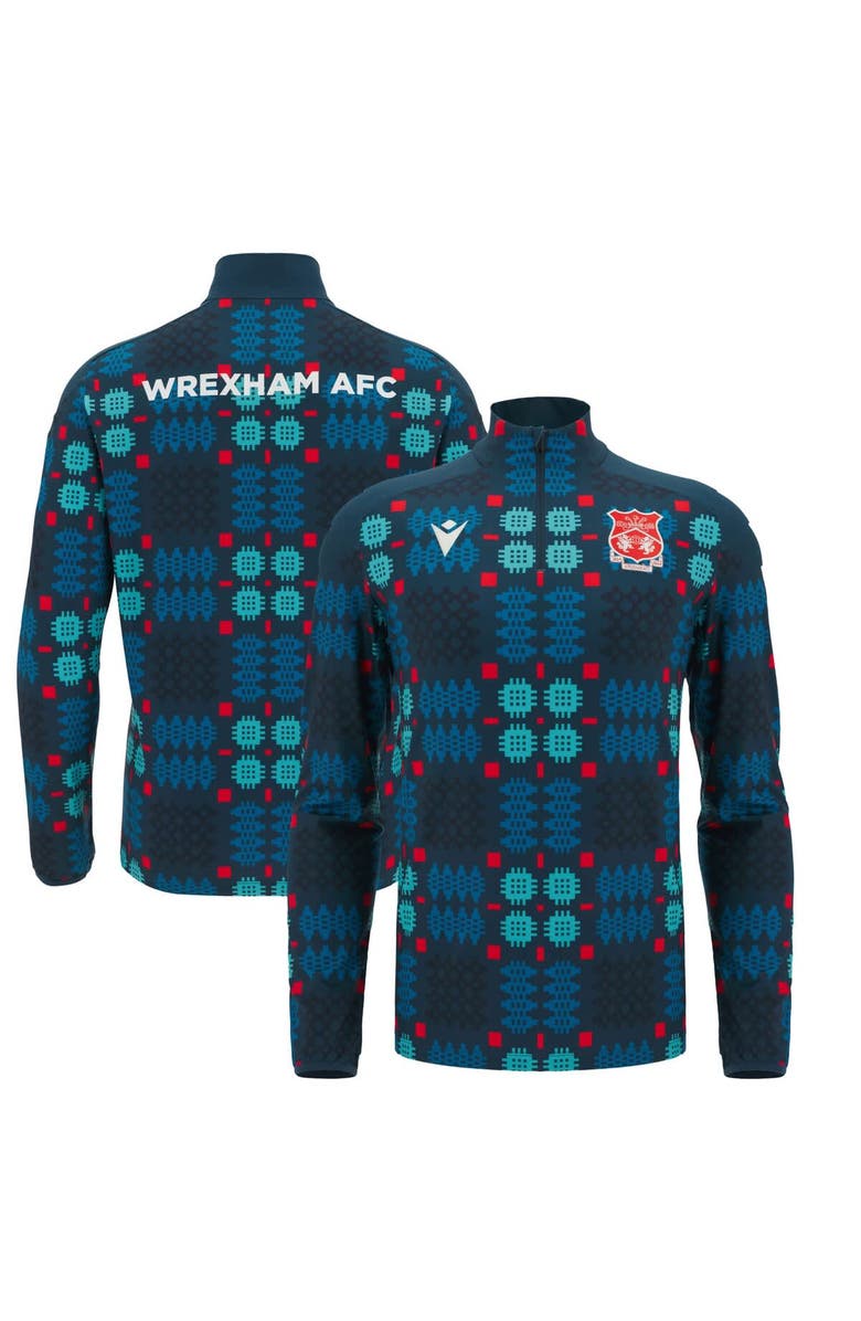 Macron Men's Blue Wrexham Warm-Up Quarter-Zip Pullover, Main, color, Blue